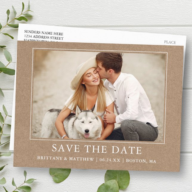 Modernes Minimalistisches Foto Kraft Save the Date Postkarte (Customize to change text size or text style.)