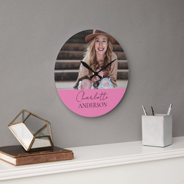 Modernes Minimalistisches Foto mit einfacher Bezei Große Wanduhr (Büro)