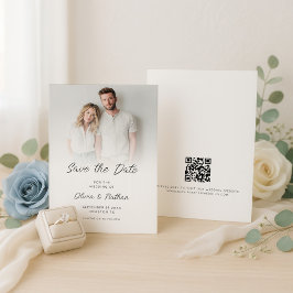 Modernes Minimalistisches Foto-Overlay QR-Code Hoc Save The Date
