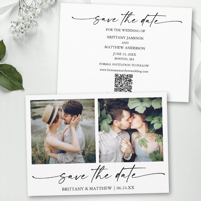 Modernes Minimalistisches Foto-QR-Code Save The Date (Add your wedding website or social media web address to the QR Scan Code.)