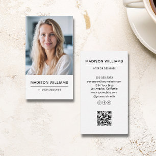 Modernes Minimalistisches Foto QR Social Media Whi Visitenkarte