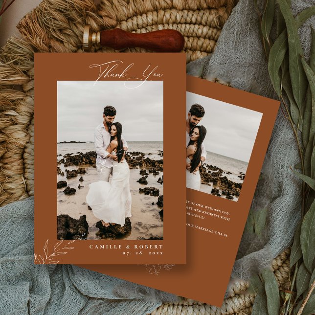 Modernes Minimalistisches Foto Terra Cotta Calligr Dankeskarte (Von Creator hochgeladen)