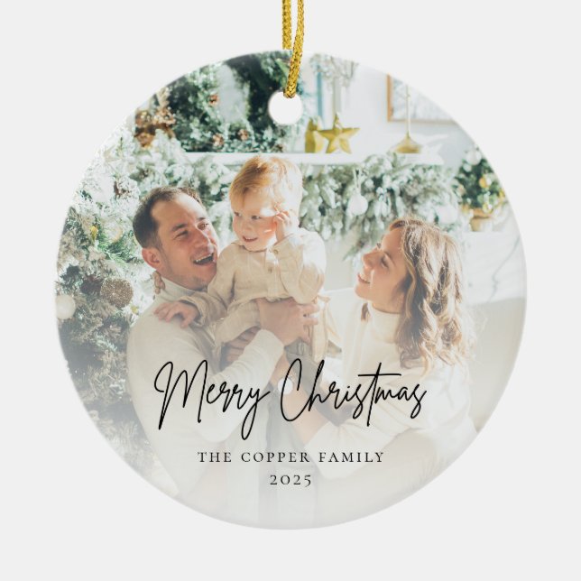 Modernes Minimalistisches Foto Weihnachten Keramik Ornament (Vorne)