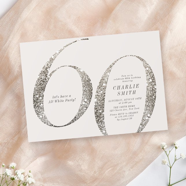 Modernes, minimalistisches, ganz weißes Party, 60. Einladung (Modern minimalist all white party 60th birthday invitation)