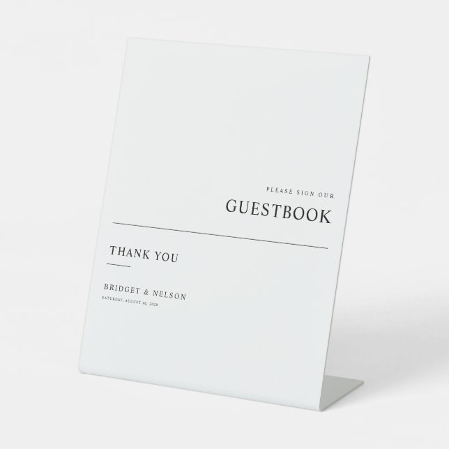 Modernes Minimalistisches Gästebuchzeichen Sockelschild (Vorderseite)