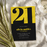 Modernes Minimalistisches Gelb am 21. Geburtstag Einladung<br><div class="desc">Moderne minimalistische 21. Geburtstagseinladung mit einfachem Design mit eleganter,  eleganter Typografie in schwarz und gelb Farbe.</div>