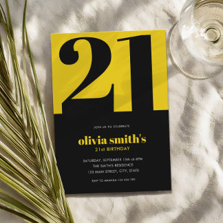 Modernes Minimalistisches Gelb am 21. Geburtstag Einladung