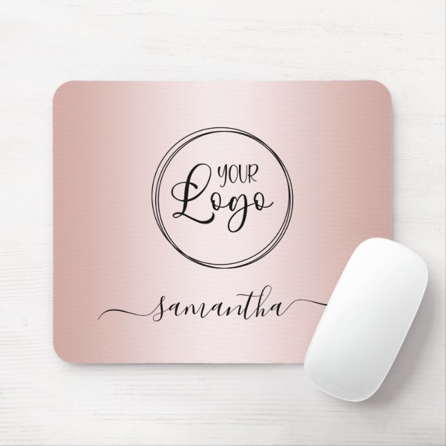 Modernes Minimalistisches Girly-Rose-Gold-Logo Mousepad (Mit Mouse)