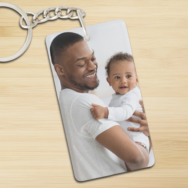 Modernes Minimalistisches glückliches väterliches  Schlüsselanhänger (happy fathers day custom photo baby and dad double sided keychain)