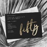 Modernes Minimalistisches Gold 50. Geburtstag Magneteinladung<br><div class="desc">Moderne minimalistische 50. Geburtstagsfeier Einladung mit stilvollen Imitate Gold-Folie Nummer handschriftlich Drehbuch 50 und Ihr Party Details in klassischen Serif-Schriftart auf schwarzem Hintergrund,  einfach und elegant,  große Überraschung Erwachsenenstein Geburtstagseinladung für Männer und Frauen. Die Rückseite ist ein Magnet.</div>
