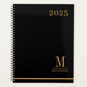Modernes Minimalistisches Gold Monogram Black 2025 Planer