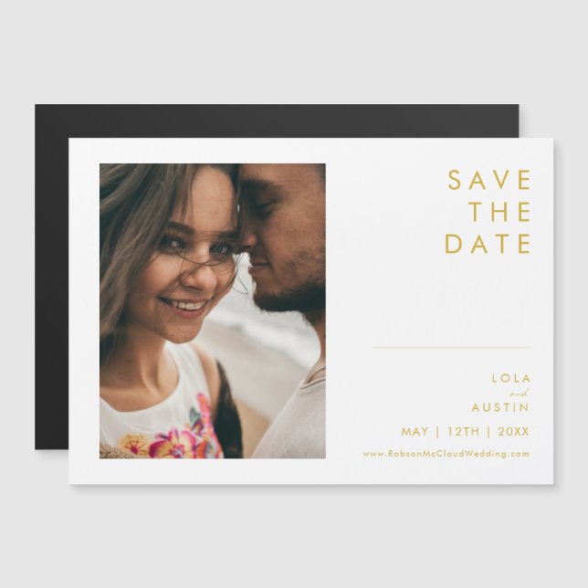Modernes Minimalistisches Gold Save the Date Magneteinladung (Vorne/Hinten)