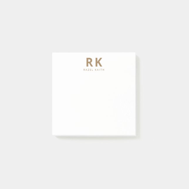 Modernes, Minimalistisches Gold Two Monogram Post-it Klebezettel (Vorderseite)