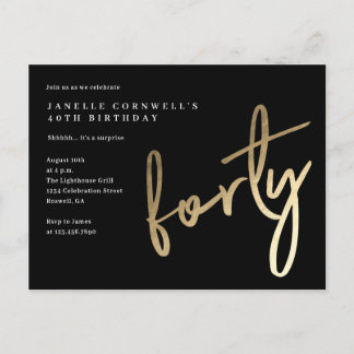 Modernes Minimalistisches Gold Typ 40. Geburtstag Einladungspostkarte