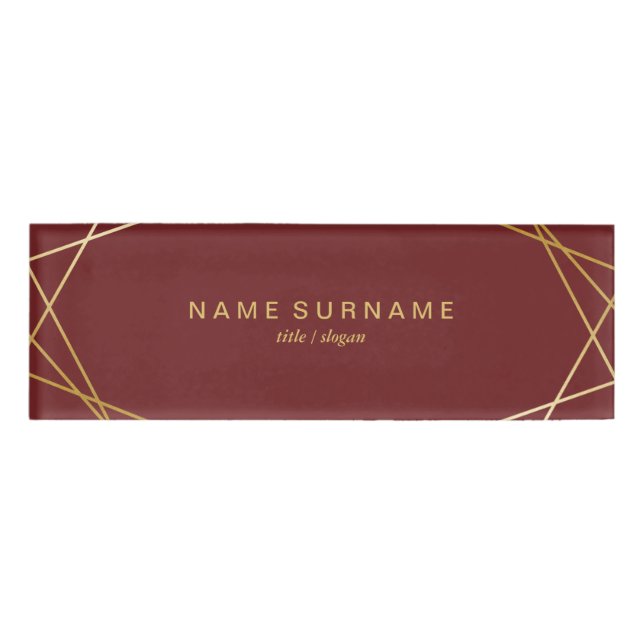 Modernes Minimalistisches Goldgeometrisches Muster Namenschild (Vorderseite)
