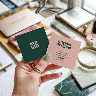 Modernes minimalistisches grünes und rosa professi quadratische visitenkarte