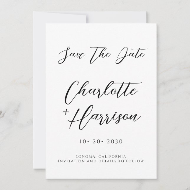 Modernes Minimalistisches handgeschriebenes Skript Save The Date (Vorderseite)