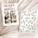 Modernes, Minimalistisches, helles Vier-Foto Feiertagskarte<br><div class="desc">Eine elegante und schicke Urlaubskarte mit einem Sprichwort mit Schriftzeichen "fröhlich und hell" und vier individuell gestaltbaren Fotos vorne mit Aquarellkirschen und Blätter. Ideal als personalisierte Weihnachtskarte,  die Sie an Ihre Familie,  Freunde und Lieben schicken können.</div>