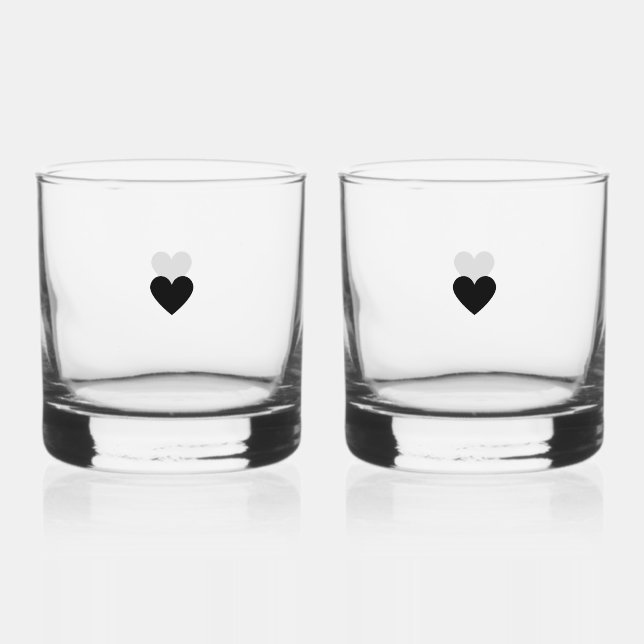 Modernes Minimalistisches Herzklopfen Schwarzes Ve Whiskyglas (Vorderseite)