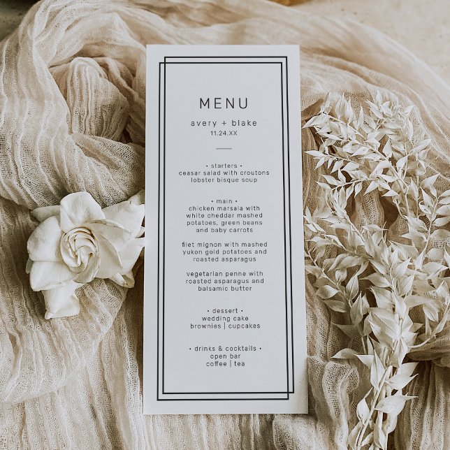 Modernes Minimalistisches Hochzeitmenü / AVERY Sui Menükarte (Modern Minimalist Wedding Menu / AVERY Suite)