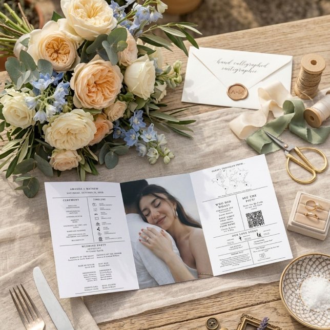 Modernes Minimalistisches Hochzeitsinformationspro Dreifach Gefaltete Einladung (Von Creator hochgeladen)