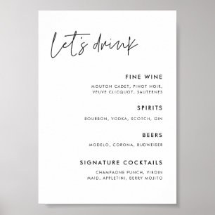 Modernes Minimalistisches Hochzeitsmenü Bar Poster