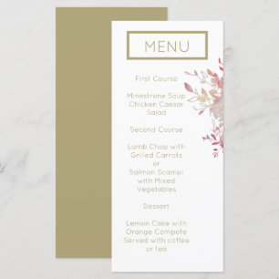 Modernes Minimalistisches Hochzeitsmenü in Rosa un Menükarte