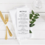 Modernes Minimalistisches Hochzeitsmenü Menükarte<br><div class="desc">Das moderne Hochzeitsmenü mit minimalistischem Layout und einzigartigem Schriftart. Alle Farben können bearbeitet werden. // Für passende Designs,  suchen Sie "HARLOW" im Sincerely By Nicole Zazzle Store. * Wenn Ihnen dieses Design gefällt,  Sie es aber nicht für etwas finden,  das Sie suchen,  wenden Sie sich bitte jederzeit an mich:)</div>