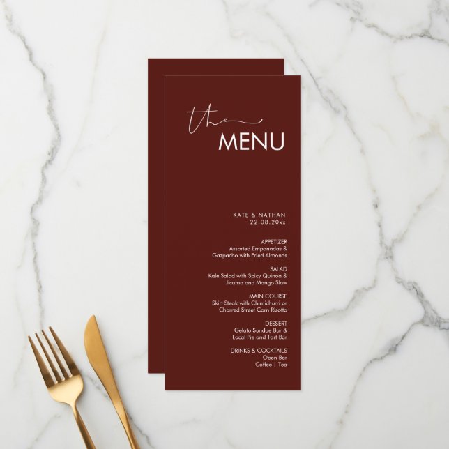 Modernes Minimalistisches Hochzeitsmenü Menükarte (Vorderseite/Rückseite Beispiel)