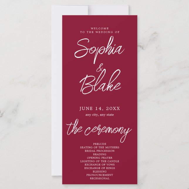 Modernes Minimalistisches Hochzeitsprogramm für Bu (Vorderseite)