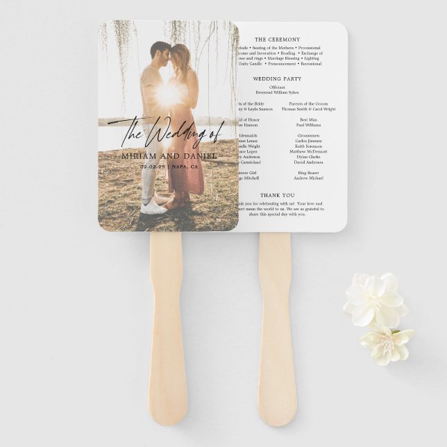 Modernes Minimalistisches Hochzeitsprogramm mit Fo Fächer (Vorne und Hinten)