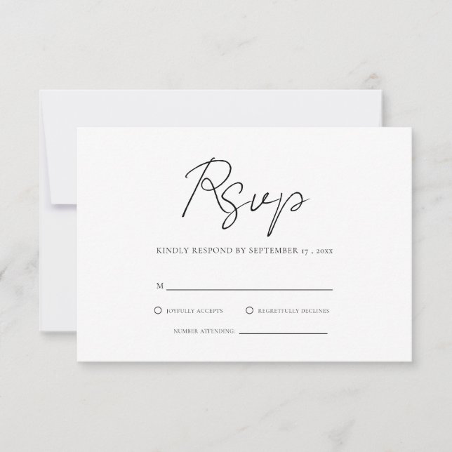 Modernes Minimalistisches Hochzeitsszenario RSVP Karte (Vorderseite)