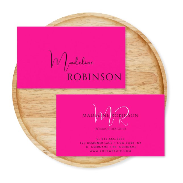 Modernes Minimalistisches Hot Pink-Script Visitenkarte (Von Creator hochgeladen)