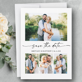 Modernes Minimalistisches Ink Script Couple 4 Foto Save The Date