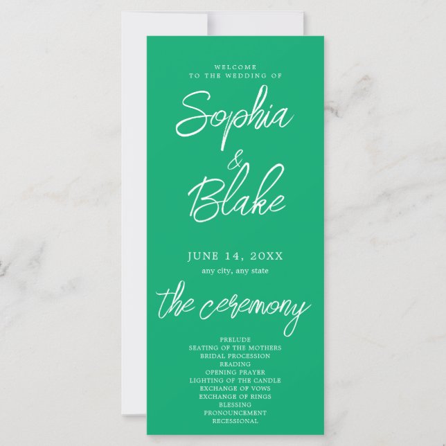 Modernes Minimalistisches Jade Green Wedding Progr (Vorderseite)