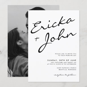 Modernes Minimalistisches Kalligrafie-Foto Einladung