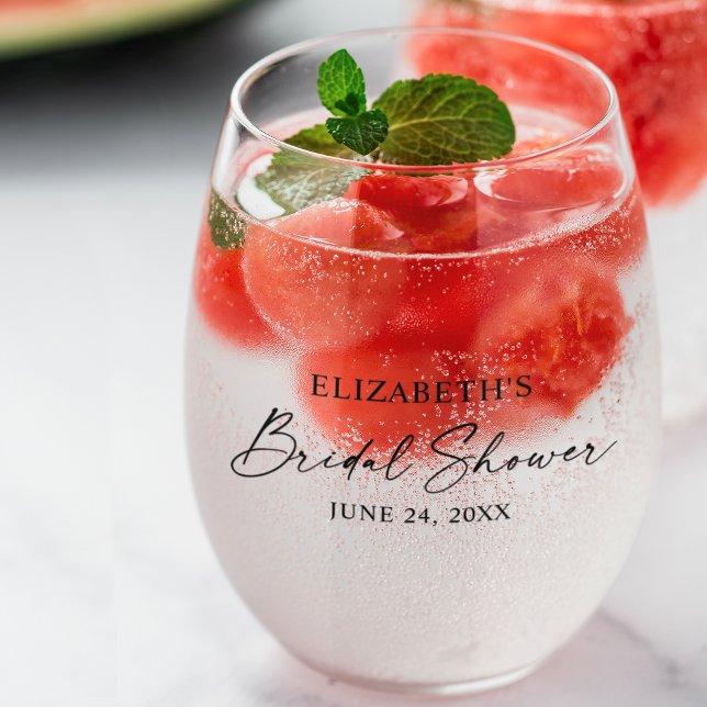 Modernes Minimalistisches Kalligraphie-Brautparty Weinglas Ohne Stiel (Several styles to choose from.)