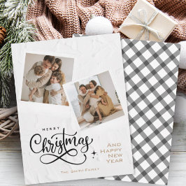 Modernes Minimalistisches Kariertes Foto zu Weihna Feiertagskarte