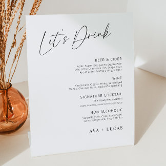 Modernes Minimalistisches "Let's Drink Wedding Bar Sockelschild