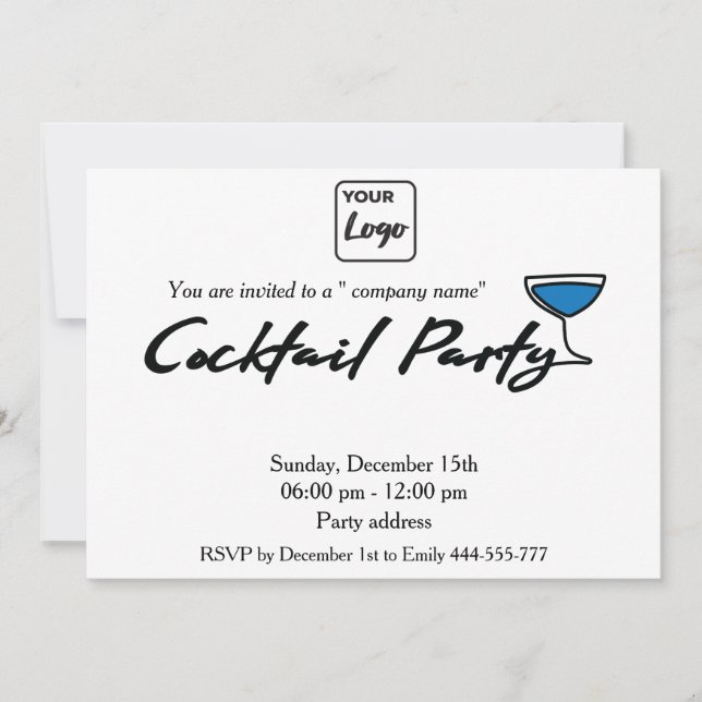 Modernes, minimalistisches Logo-Cocktail Party Einladung (Vorderseite)