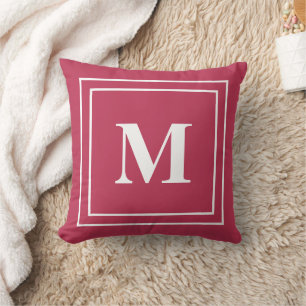 Modernes Minimalistisches Magenta Rotes Monogramm Kissen
