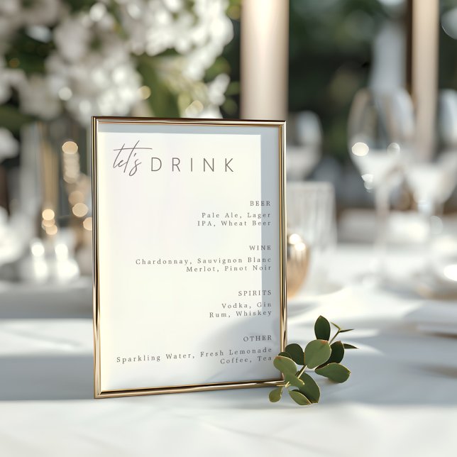 Modernes Minimalistisches Menü mit Hochzeitsgeträn Poster (Modern Minimalist Wedding Drink Menu Poster)