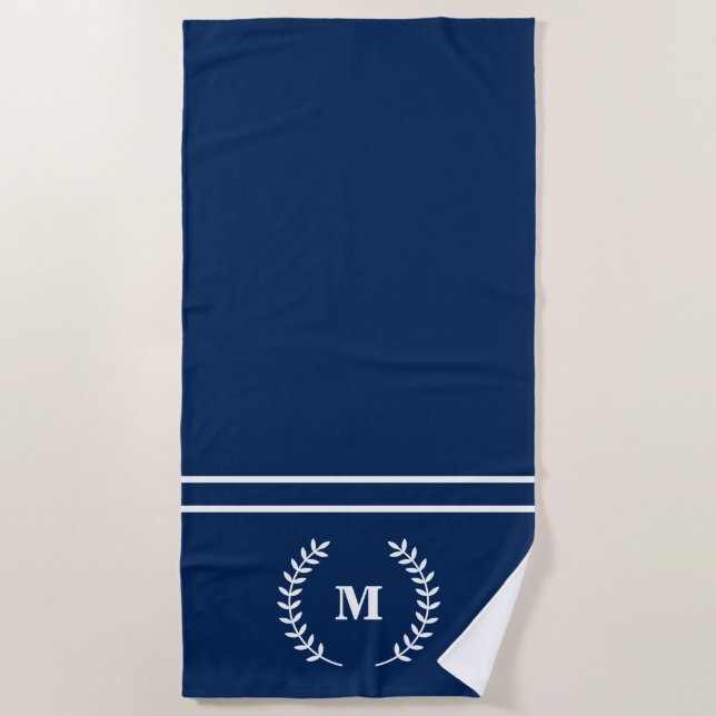 Modernes Minimalistisches Mit Monogramm Navy Blue Strandtuch (Vorderseite)