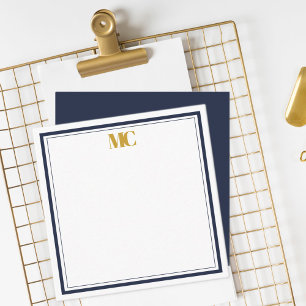 Modernes Minimalistisches Monogram Border Navy Blu Mitteilungskarte