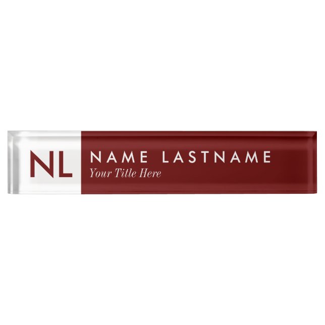 Modernes Minimalistisches Monogram Red Desk Nampla Namensplakette (Vorderseite)
