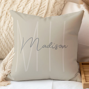 Modernes Minimalistisches Monogramm Beige Kissen