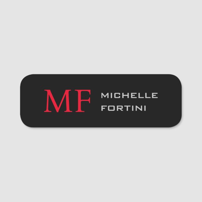 Modernes Minimalistisches Monogramm Erstschwarzes  Namensschild (Vorderseite)