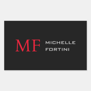 Modernes Minimalistisches Monogramm Erstschwarzes  Rechteckiger Aufkleber