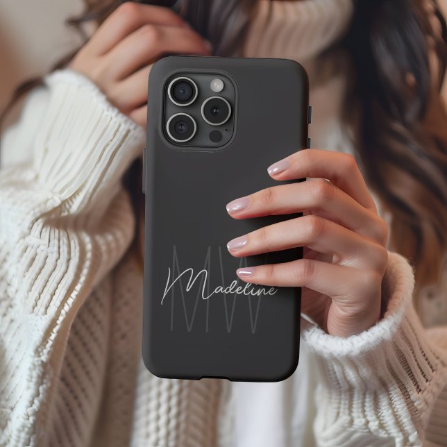 Modernes Minimalistisches Monogramm Grau Case-Mate iPhone Hülle (Modern Minimal Personalized Monogram Gray iPhone Case by MINTIC DESIGN STUDIO)