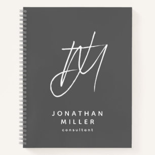 Modernes Minimalistisches Monogramm Grau Notizbuch